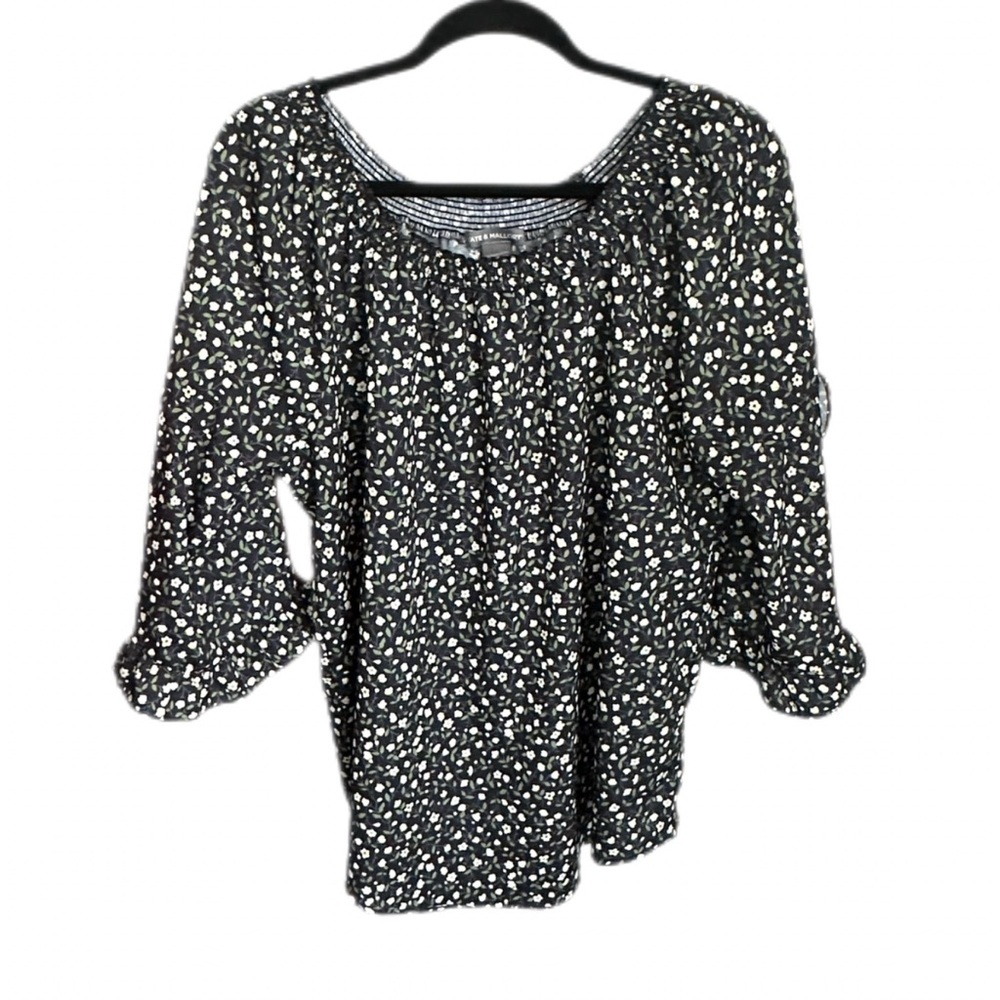 Women’s Kate & Mallory Navy & Floral Ruffle Sleeve Blouse Size XL